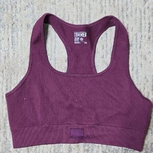 Womans Size Large Ribbed Sports Bra Purple Stretchy Workout Active Gym Run